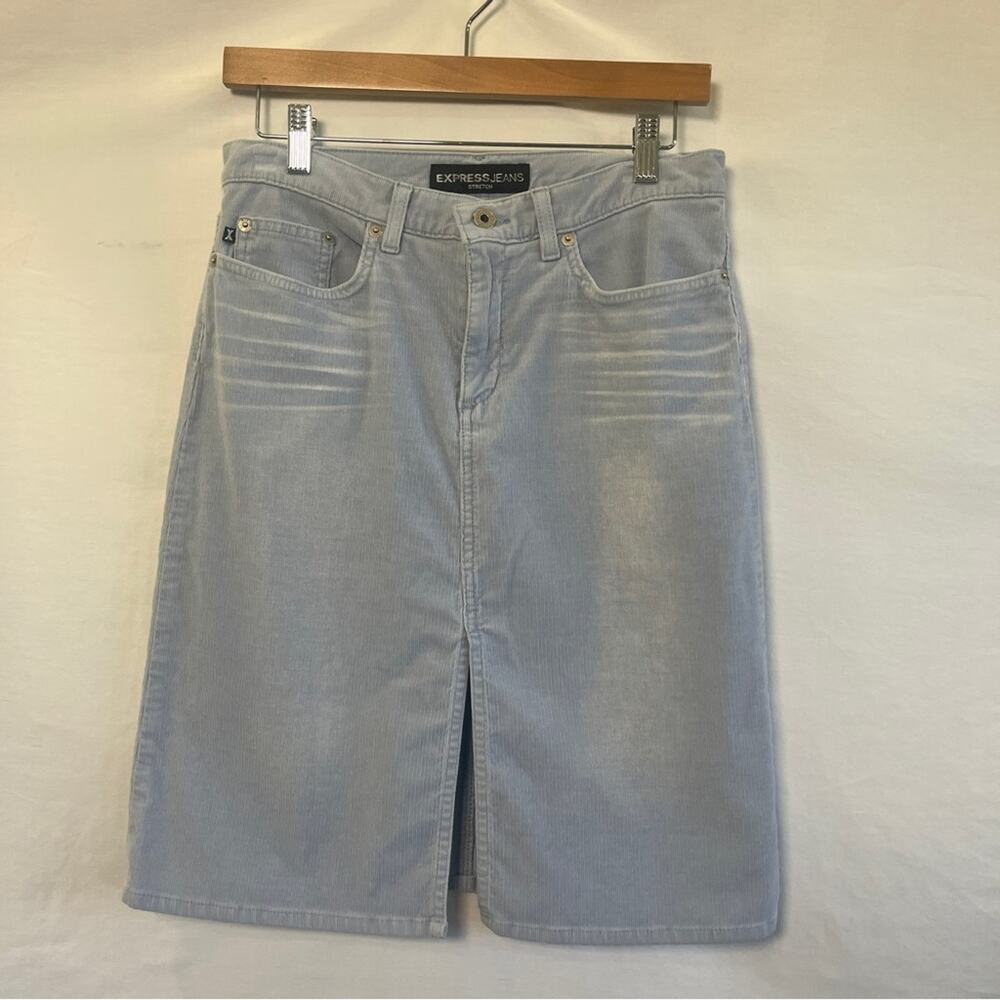 Express Corduroy Skirt Size 5/6 Light Blue Front Slit Career Work Preppy Casual